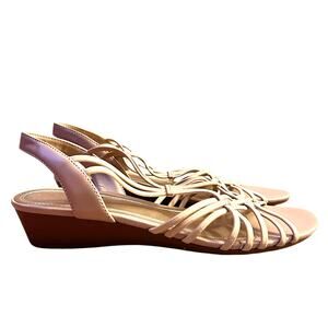 Impo Reza Stretch Slingback Sandals 8.5 Neutral Beige Wedge Comfort Shoes